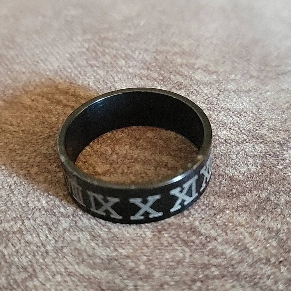 Black Roman Numerals Metal Wedding Band